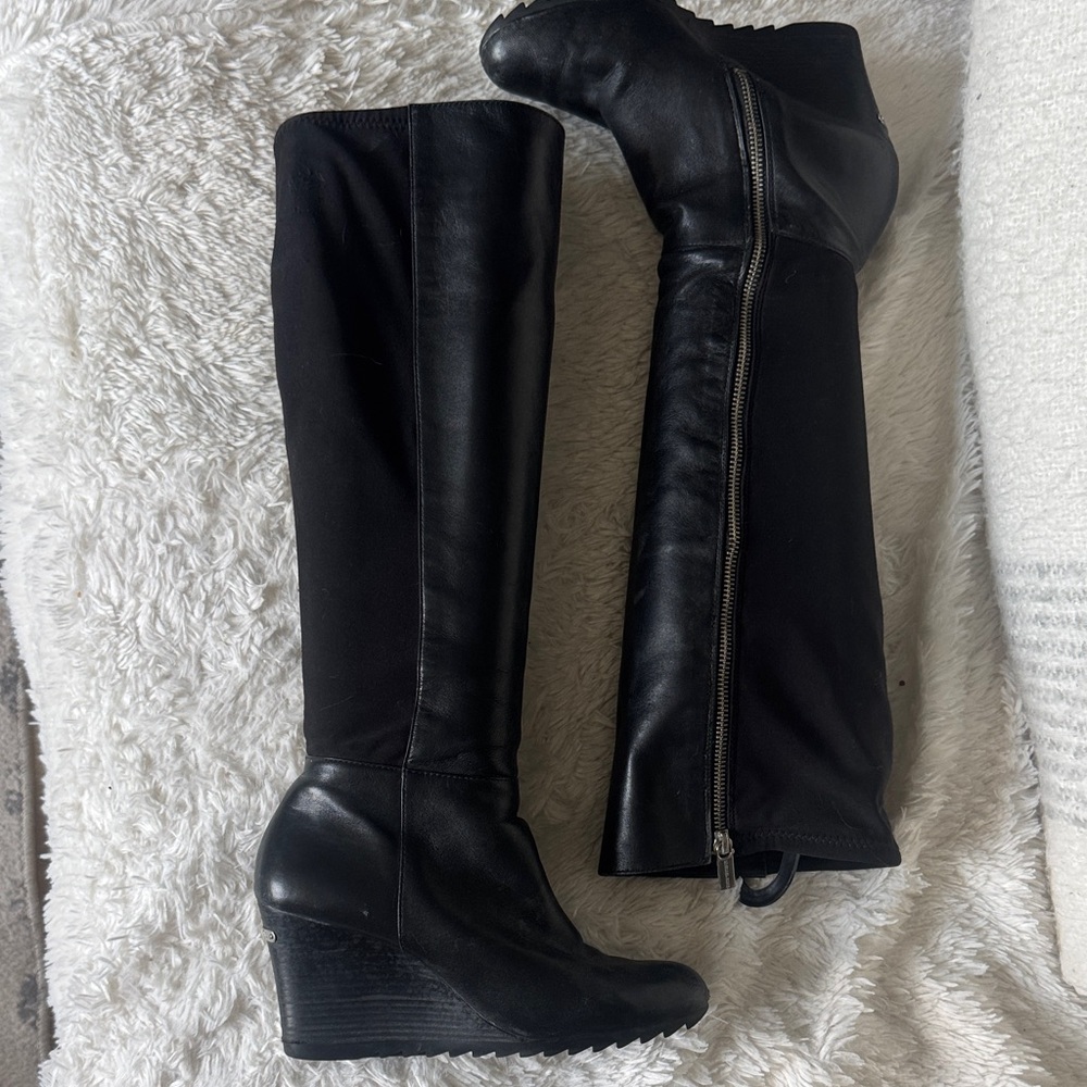 Michael Kors Black Over the Knee Wedge Boots